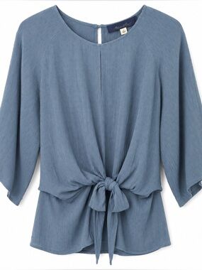 Blue Rain Blue Tie Front Blouse Flowy Sleeve Top